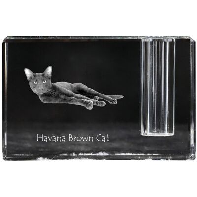 Hawana Brązowa - stojak na długopis, kryształowy organizer ze zdjęciem kota, unikatowa ozdoba biurka marki Art-Dog Hawana Brązowa - stojak na długopis, kryształowy organizer ze zdjęciem kota, unikatowa ozdoba biurka marki Art-Dog