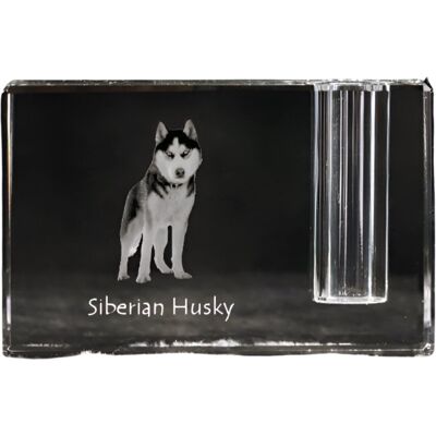 Husky syberyjski, Siberian Husky - stojak na długopis, kryształowy organizer ze zdjęciem psa, unikatowa ozdoba biurka marki Art-Dog Husky syberyjski, Siberian Husky - stojak na długopis, kryształowy organizer ze zdjęciem psa, unikatowa ozdoba biurka marki Art-Dog