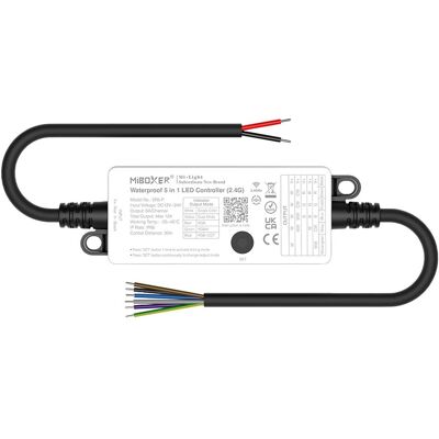 Kontroler LED MiBoxer SR5-P / mono / podw. biały CCT / RGB / RGBW / RGB + CCT / 12-24VDC / 5x6A / IP66 Kontroler LED MiBoxer SR5-P / mono / podw. biały CCT / RGB / RGBW / RGB + CCT / 12-24VDC / 5x6A / IP66