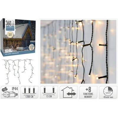 Koopman, LAMPKI CHOINKOWE KURTYNA ŚWIETLNA ZEW 360 LED STEROWNIK TIMER CIEPŁY BIAŁY KABEL ZIELONY Koopman, LAMPKI CHOINKOWE KURTYNA ŚWIETLNA ZEW 360 LED STEROWNIK TIMER CIEPŁY BIAŁY KABEL ZIELONY