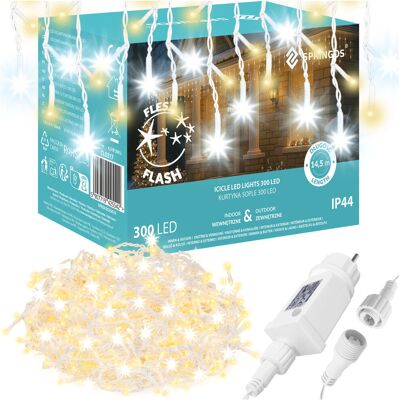 Springos Kurtyna świetlna 300 led biały ciepły, flash biały zimny girlanda, lampki wewnętrzno-zewnętrzne sople Springos Kurtyna świetlna 300 led biały ciepły, flash biały zimny girlanda, lampki wewnętrzno-zewnętrzne sople