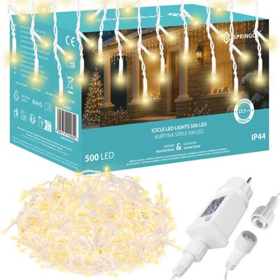 Springos Kurtyna Świetlna 500 Led Girlanda, Lampki Wewnętrzno-Zewnętrzne Sople Ciepły Biały Springos Kurtyna Świetlna 500 Led Girlanda, Lampki Wewnętrzno-Zewnętrzne Sople Ciepły Biały