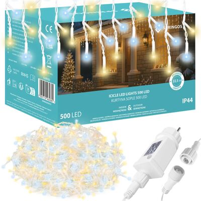 Springos Kurtyna Świetlna 500 Led Girlanda, Lampki Wewnętrzno-Zewnętrzne Sople Zimny Biały + Ciepły Biały Flash Springos Kurtyna Świetlna 500 Led Girlanda, Lampki Wewnętrzno-Zewnętrzne Sople Zimny Biały + Ciepły Biały Flash