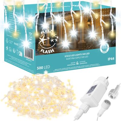 Springos Kurtyna świetlna z pilotem 1000 led girlanda, lampki wewnętrzno-zewnętrzne 45 m sople ciepły biały Springos Kurtyna świetlna z pilotem 1000 led girlanda, lampki wewnętrzno-zewnętrzne 45 m sople ciepły biały