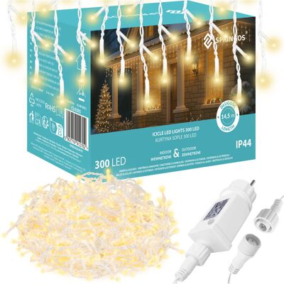 Springos Kurtyna Świetlna Z Pilotem 300 Led Girlanda, Lampki Wewnętrzno-Zewnętrzne 14,5 M Sople Ciepły Biały Springos Kurtyna Świetlna Z Pilotem 300 Led Girlanda, Lampki Wewnętrzno-Zewnętrzne 14,5 M Sople Ciepły Biały