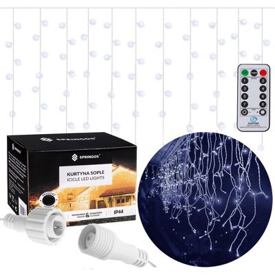 Springos Kurtyna Świetlna Z Pilotem 500 Led Girlanda, Lampki Wewnętrzno-Zewnętrzne Sople Zimny Biały Springos Kurtyna Świetlna Z Pilotem 500 Led Girlanda, Lampki Wewnętrzno-Zewnętrzne Sople Zimny Biały