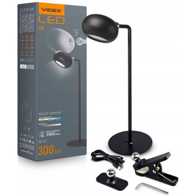 Ładowalna lampka biurkowa LED VIDEX 3w1 czarna 300lm akumulator 1800mAh Ładowalna lampka biurkowa LED VIDEX 3w1 czarna 300lm akumulator 1800mAh