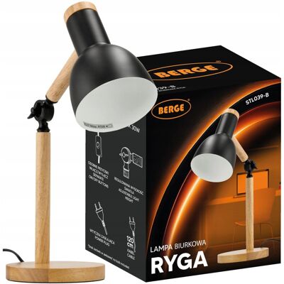 Berge Lampa Biurkowa LED E27 Drewniana Kreślarska Szkolna Biurko Skandynawski Berge Lampa Biurkowa LED E27 Drewniana Kreślarska Szkolna Biurko Skandynawski