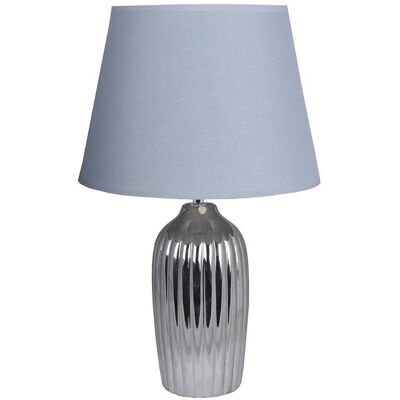 UPOMINKARNIA Lampa ceramiczna srebrna z jasno szarym abażurem UPOMINKARNIA Lampa ceramiczna srebrna z jasno szarym abażurem
