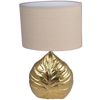 UPOMINKARNIA Lampa ceramiczna złoty liść z beżowym abażurem mała UPOMINKARNIA Lampa ceramiczna złoty liść z beżowym abażurem mała