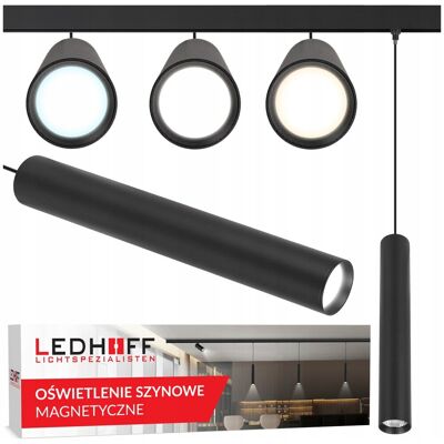 Ledhoff Lampa LED wisząca Reflektor sufitowy na szynoprzewód magnetyczny z KABLEM Ledhoff Lampa LED wisząca Reflektor sufitowy na szynoprzewód magnetyczny z KABLEM