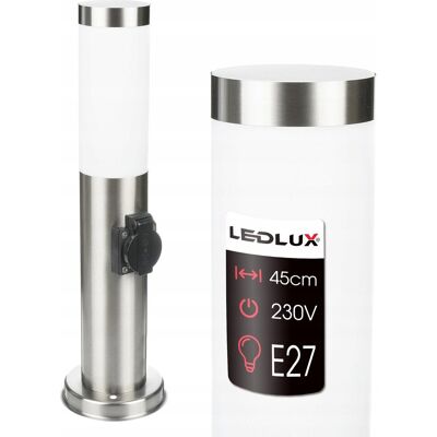 LEDLUX Lampa ogrodowa stojąca słupek do LED E27 45cm OZDOBNY INOX Gniazdo LEDLUX Lampa ogrodowa stojąca słupek do LED E27 45cm OZDOBNY INOX Gniazdo