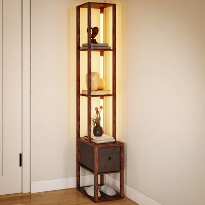 Lampa podłogowa HOMCOM do salonu, ściemnialna, z półkami, szufladą z materiału, przełącznikiem nożnym, nowoczesna lampa podłogowa do sypialni, biura.. Lampa podłogowa HOMCOM do salonu, ściemnialna, z półkami, szufladą z materiału, przełącznikiem nożnym, nowoczesna lampa podłogowa do sypialni, biura..