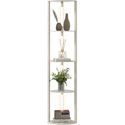 Lampa podłogowa LED HOMCOM z funkcją ściemniania, 4 półki, 3 kolory światła, 24 W, przełącznik nożny, do salonu i sypialni, dąb Lampa podłogowa LED HOMCOM z funkcją ściemniania, 4 półki, 3 kolory światła, 24 W, przełącznik nożny, do salonu i sypialni, dąb