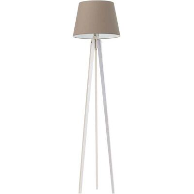 LYSNE Nowoczesna lampa stojąca LED na drewnianych nóżkach Curacao, 60 W, E27, beżowo-biała, 158x40 cm LYSNE Nowoczesna lampa stojąca LED na drewnianych nóżkach Curacao, 60 W, E27, beżowo-biała, 158x40 cm