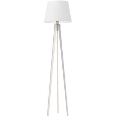 LYSNE Drewniana lampa stojąca do salonu na trójnogu w kolorze białym Curacao, 60 W, E27, biała, 158x40 cm LYSNE Drewniana lampa stojąca do salonu na trójnogu w kolorze białym Curacao, 60 W, E27, biała, 158x40 cm