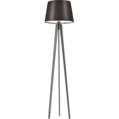 LYSNE Drewniana lampa stojąca do salonu z brązowym abażurem w klasycznym stylu Curacao, 60 W, E27, brązowo-popielata, 158x40 cm LYSNE Drewniana lampa stojąca do salonu z brązowym abażurem w klasycznym stylu Curacao, 60 W, E27, brązowo-popielata, 158x40 cm