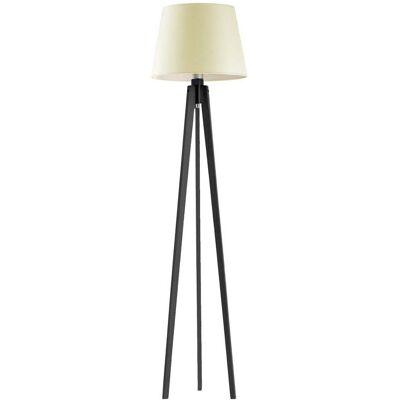 Drewniana lampa podłogowa do salonu z abażurem w klasycznym kolorze ecru LYSNE Curacao, 60 W, E27, ecru-hebanowa, 158x40 cm Drewniana lampa podłogowa do salonu z abażurem w klasycznym kolorze ecru LYSNE Curacao, 60 W, E27, ecru-hebanowa, 158x40 cm