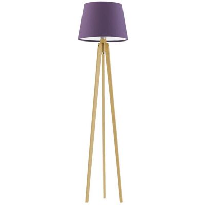 LYSNE Klasyczna lampa podłogowa do salonu z abażurem LED Curacao, 60 W, E27, fioletowo-dębowa, 158x40 cm LYSNE Klasyczna lampa podłogowa do salonu z abażurem LED Curacao, 60 W, E27, fioletowo-dębowa, 158x40 cm