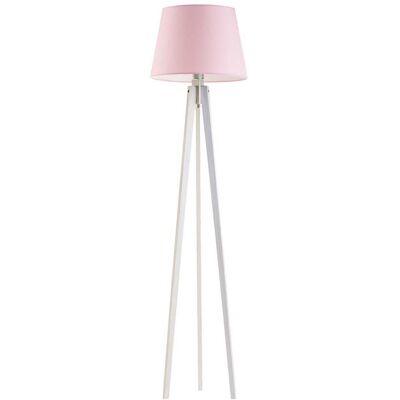Drewniana lampa stojąca do salonu z abażurem do pokoju dziecka LYSNE Curacao, 60 W, E27, jasnoróżowo-biała, 158x40 cm Drewniana lampa stojąca do salonu z abażurem do pokoju dziecka LYSNE Curacao, 60 W, E27, jasnoróżowo-biała, 158x40 cm
