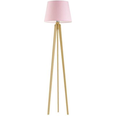 Lampa podłogowa z drewna na trójnogu z abażurem do pokoju dziecięcego LYSNE Curacao, 60 W, E27, jasnoróżowo-dębowa, 158x40 cm Lampa podłogowa z drewna na trójnogu z abażurem do pokoju dziecięcego LYSNE Curacao, 60 W, E27, jasnoróżowo-dębowa, 158x40 cm