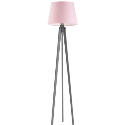 LYSNE Drewniana lampa podłogowa na trójnogu do pokoju dziecka Curacao, 60 W, E27, jasnoróżowo-popielata, 158x40 cm LYSNE Drewniana lampa podłogowa na trójnogu do pokoju dziecka Curacao, 60 W, E27, jasnoróżowo-popielata, 158x40 cm