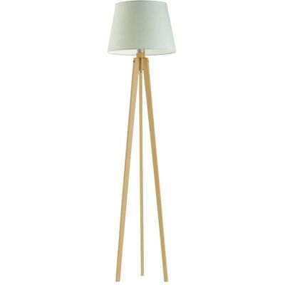 LYSNE Drewniana lampa stojąca do salonu z miętowym abażurem do salonu LED Curacao, 60 W, E27, miętowo-dębowa, 158x40 cm LYSNE Drewniana lampa stojąca do salonu z miętowym abażurem do salonu LED Curacao, 60 W, E27, miętowo-dębowa, 158x40 cm