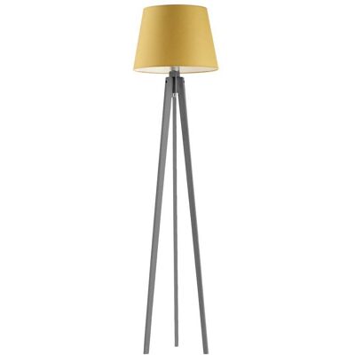 LYSNE Szara lampa stojąca do salonu z abażurem w kolorze musztardowym Curacao, 60 W, E27, musztardowo-popielata, 158x40 cm LYSNE Szara lampa stojąca do salonu z abażurem w kolorze musztardowym Curacao, 60 W, E27, musztardowo-popielata, 158x40 cm