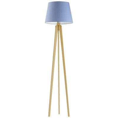 LYSNE Nowoczesna lampa podłogowa z abażurem do sypialni na drewnianych nogach Curacao, 60 W, E27, niebiesko-dębowa, 158x40 cm LYSNE Nowoczesna lampa podłogowa z abażurem do sypialni na drewnianych nogach Curacao, 60 W, E27, niebiesko-dębowa, 158x40 cm