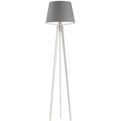 LYSNE Drewniany trójnóg z abażurem w stylu skandynawskin Curacao, 60 W, E27, stalowo-biała, 158x40 cm LYSNE Drewniany trójnóg z abażurem w stylu skandynawskin Curacao, 60 W, E27, stalowo-biała, 158x40 cm