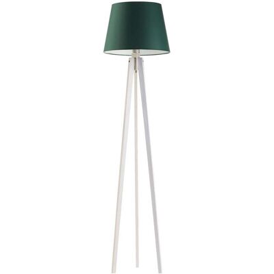 LYSNE Biała lampa podłogowa z drewna na trójnogu w stylu urban jungle Curacao, 60 W, E27, zieleń butelkowa-biała, 158x40 cm LYSNE Biała lampa podłogowa z drewna na trójnogu w stylu urban jungle Curacao, 60 W, E27, zieleń butelkowa-biała, 158x40 cm