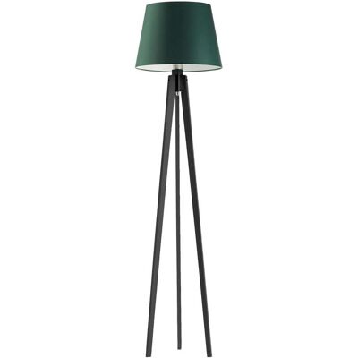 Skandynawska lampa podłogowa z drewna na trójnogu z abażurem LYSNE Curacao, 60 W, E27, zieleń butelkowa-hebanowa, 158x40 cm Skandynawska lampa podłogowa z drewna na trójnogu z abażurem LYSNE Curacao, 60 W, E27, zieleń butelkowa-hebanowa, 158x40 cm