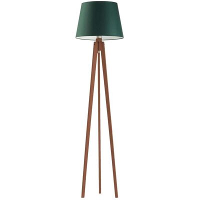 LYSNE Drewniana lampa podłogowa na trójnogu LED z abażurem w kolorze butelkowej zieleni Curacao, 60 W, E27, zieleń butelkowa-mahoniowa, 158x40 cm LYSNE Drewniana lampa podłogowa na trójnogu LED z abażurem w kolorze butelkowej zieleni Curacao, 60 W, E27, zieleń butelkowa-mahoniowa, 158x40 cm