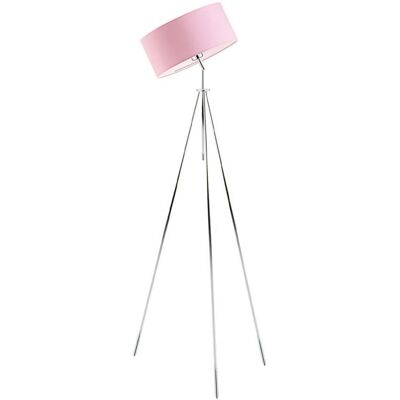LYSNE Chromowana lampa stojąca LED do salonu z abażurem Malmo, 60 W, E27, jasnróżowy-chrom, 145x50 cm LYSNE Chromowana lampa stojąca LED do salonu z abażurem Malmo, 60 W, E27, jasnróżowy-chrom, 145x50 cm