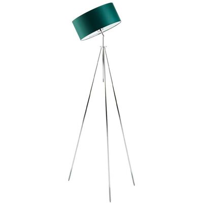 LYSNE Chromowana lampa stojąca do salonu w stylu urban jungle Malmo, 60 W, E27, zieleń butelkowa-chrom, 145x50 cm LYSNE Chromowana lampa stojąca do salonu w stylu urban jungle Malmo, 60 W, E27, zieleń butelkowa-chrom, 145x50 cm