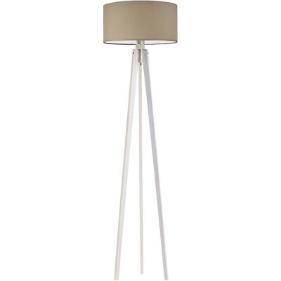 LYSNE Drewniana lampa stojąca LED do salonu na trójnogu z abażurem beżowym Miami, 60 W, E27, beżowo-biała, 148x40 cm LYSNE Drewniana lampa stojąca LED do salonu na trójnogu z abażurem beżowym Miami, 60 W, E27, beżowo-biała, 148x40 cm