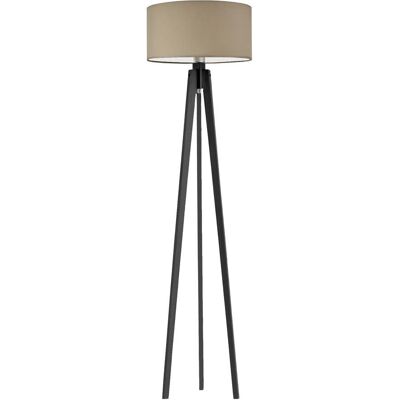 LYSNE Hebanowa lampa podłogowa LED na trójnogu z drewna z beżowym kloszem w stylu rustykalnym Miami, 60 W, E27, beżowo-hebanowa, 148x40 cm LYSNE Hebanowa lampa podłogowa LED na trójnogu z drewna z beżowym kloszem w stylu rustykalnym Miami, 60 W, E27, beżowo-hebanowa, 148x40 cm