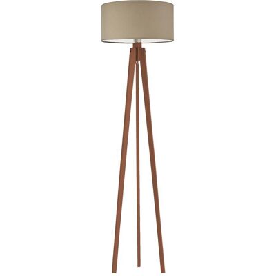 LYSNE Lampa stojąca drewniana na trójnogu z abażurem w klasycznym beżu Miami, 60 W, E27, beżowo-mahoniowa, 148x40 cm LYSNE Lampa stojąca drewniana na trójnogu z abażurem w klasycznym beżu Miami, 60 W, E27, beżowo-mahoniowa, 148x40 cm