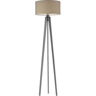 LYSNE Drewniana lampa podłogowa do salonu z abażurem w kolorze popielatym Miami, 60 W, E27, beżowo-popielata, 148x40 cm LYSNE Drewniana lampa podłogowa do salonu z abażurem w kolorze popielatym Miami, 60 W, E27, beżowo-popielata, 148x40 cm