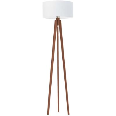 LYSNE Lampa stojąca do salonu na trójnogu drewniana z białym abażurem Miami, 60 W, E27, biało-mahoniowa, 148x40 cm LYSNE Lampa stojąca do salonu na trójnogu drewniana z białym abażurem Miami, 60 W, E27, biało-mahoniowa, 148x40 cm