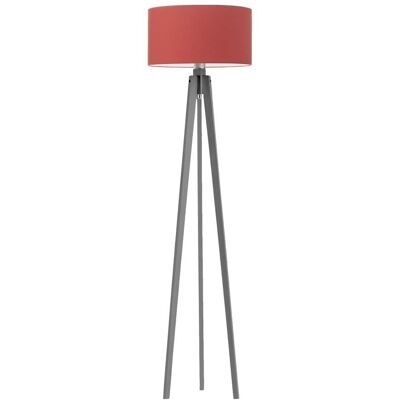 LYSNE Drewniana lampa podłogowa na trójnogu z abażurem LED Miami, 60 W, E27, czerwono-popielata, 148x40 cm LYSNE Drewniana lampa podłogowa na trójnogu z abażurem LED Miami, 60 W, E27, czerwono-popielata, 148x40 cm