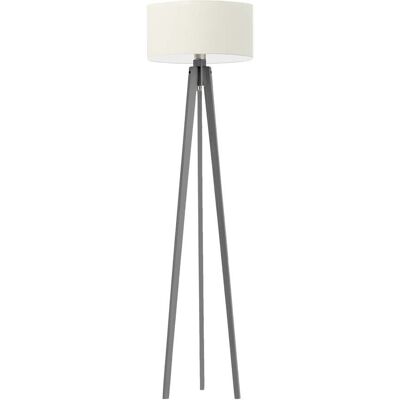 LYSNE Lampa podłogowa LED na trójnogu drewnianym z materiałowym kloszem w stylu skandynawskimMiami, 60 W, E27, ecru-popielata, 148x40 cm LYSNE Lampa podłogowa LED na trójnogu drewnianym z materiałowym kloszem w stylu skandynawskimMiami, 60 W, E27, ecru-popielata, 148x40 cm