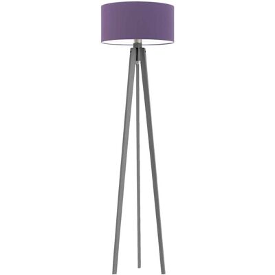 LYSNE Lampa stojąca do salonu na trójnogu z abażurem LED w kolorze fioletowym Miami, 60 W, E27, fioletowo-popielata, 148x40 cm LYSNE Lampa stojąca do salonu na trójnogu z abażurem LED w kolorze fioletowym Miami, 60 W, E27, fioletowo-popielata, 148x40 cm