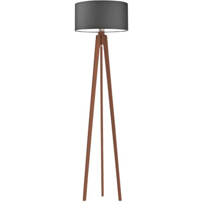 LYSNE Lampa podłogowa drewniana na trójnogu z materiałowym abażurem w kolorze grafitu Miami, 60 W, E27, grafitowo-mahoniowa, 148x40 cm LYSNE Lampa podłogowa drewniana na trójnogu z materiałowym abażurem w kolorze grafitu Miami, 60 W, E27, grafitowo-mahoniowa, 148x40 cm