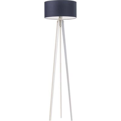 LYSNE Biała lampa podłogowa stojąca z drewna na trójnogu do salonu w stylu skandynawskim Miami, 60 W, E27, granatowo-biała, 148x40 cm LYSNE Biała lampa podłogowa stojąca z drewna na trójnogu do salonu w stylu skandynawskim Miami, 60 W, E27, granatowo-biała, 148x40 cm