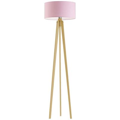 LYSNE Stylowa lampa podłogowa drewniana na 3 nogach do salonu do pokoju dziewczynki Miami, 60 W, E27, jasnoróżowo-dębowa, 148x40 cm LYSNE Stylowa lampa podłogowa drewniana na 3 nogach do salonu do pokoju dziewczynki Miami, 60 W, E27, jasnoróżowo-dębowa, 148x40 cm