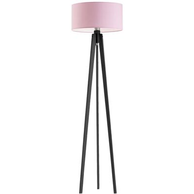LYSNE Czarna lampa podłogowa drewniana z różowym abażurem do pokoju dziewczynki Miami, 60 W, E27, jasnoróżowo-hebanowa, 148x40 cm LYSNE Czarna lampa podłogowa drewniana z różowym abażurem do pokoju dziewczynki Miami, 60 W, E27, jasnoróżowo-hebanowa, 148x40 cm