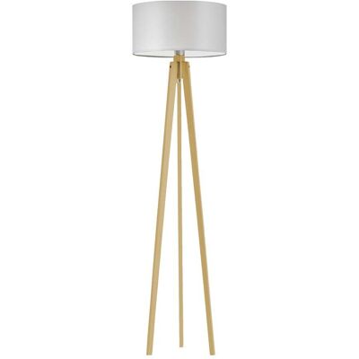 LYSNE Nowoczesna lampa podłogowa z drewna do sypialni z abażurem w stylu skandynawskim Miami, 60 W, E27, jasnoszaro-dębowa, 148x40 cm LYSNE Nowoczesna lampa podłogowa z drewna do sypialni z abażurem w stylu skandynawskim Miami, 60 W, E27, jasnoszaro-dębowa, 148x40 cm