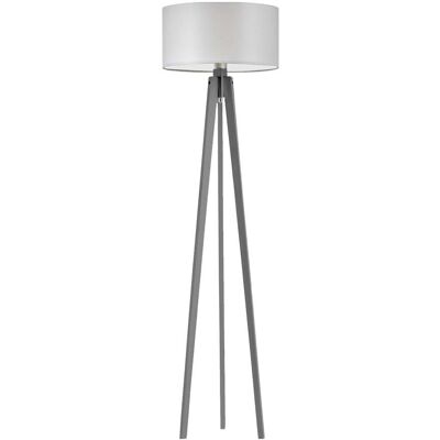 LYSNE Popielata lampa stojąca do salonu na drewnianym trójnogu Miami, 60 W, E27, jasnoszaro-popielata, 148x40 cm LYSNE Popielata lampa stojąca do salonu na drewnianym trójnogu Miami, 60 W, E27, jasnoszaro-popielata, 148x40 cm