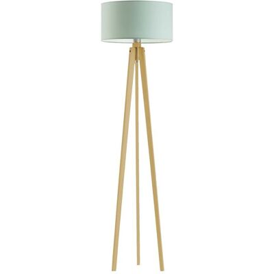 LYSNE Lampa stojąca drewniana na trójnogu z miętowym abażurem do pokoju chłopca Miami, 60 W, E27, miętowo-dębowa, 148x40 cm LYSNE Lampa stojąca drewniana na trójnogu z miętowym abażurem do pokoju chłopca Miami, 60 W, E27, miętowo-dębowa, 148x40 cm